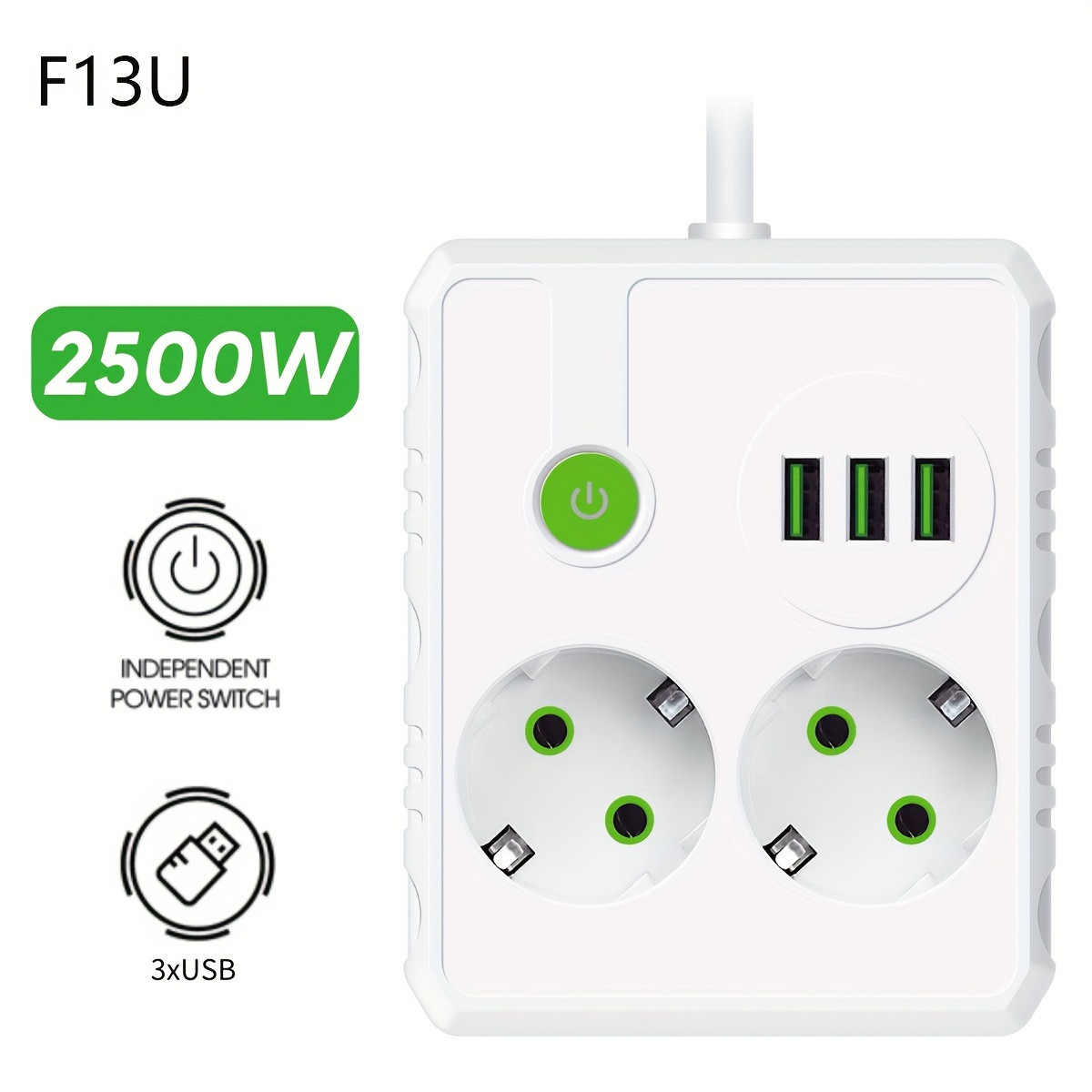 Мережевий фільтр живлення UA Power F13U на 2 розетки + 3USB 4 метри