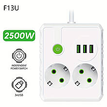 Мережевий фільтр живлення UA Power F13U на 2 розетки + 3USB 4 метри
