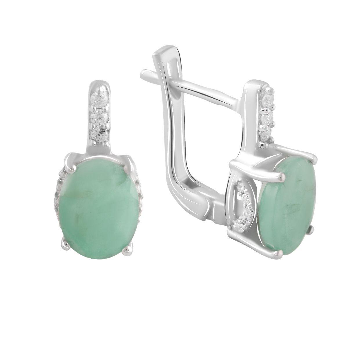 Срібні сережки ortex з натуральним смарагдом 4.015ct, фіанітами (2090731)