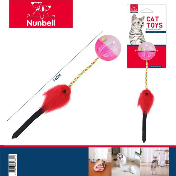Nunbell Іграшка для котів прозора кулька з хутряною мишкою 14 см
