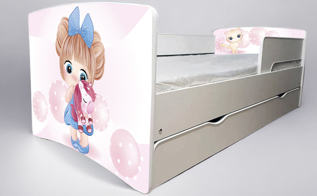 Ліжко для дівчинки Малятко Girl з шухлядою на ламелях, захисний бортик