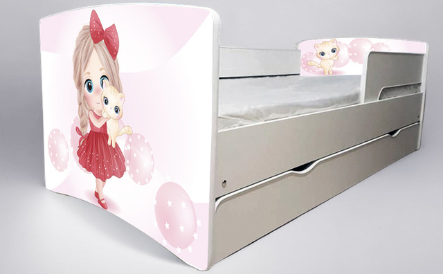 Ліжко для дівчинки Малятко Girl з шухлядою на ламелях, захисний бортик