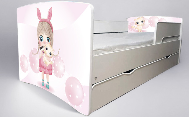 Ліжко для дівчинки Малятко Girl з шухлядою на ламелях, захисний бортик