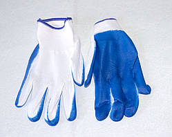 Рукавички робочі стрейч із нітриловим покриттям. Розмір М. Сині, оранжеві