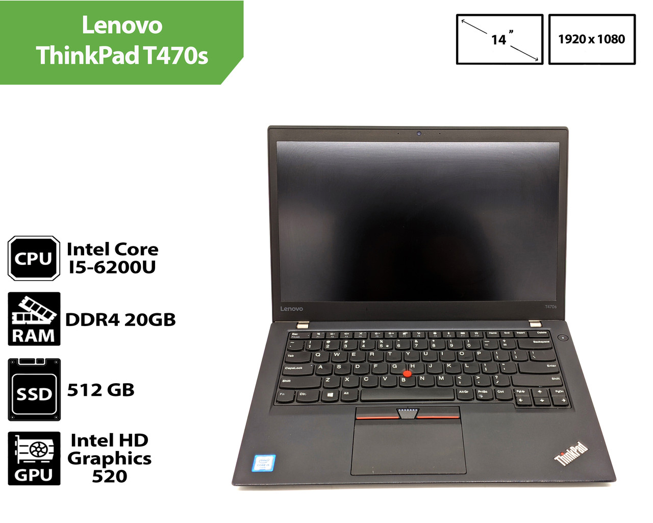Ноутбук Lenovo ThinkPad T470s (14.0"(1920x1080)/ Intel Core I5-6200U / 20Gb / SSD 512Gb)