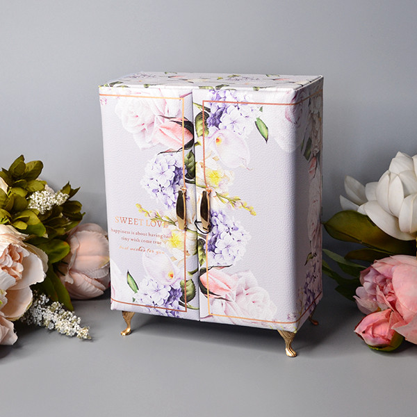 💙Скринька шафа сувенірна для прикрас з дверцятами та 3 шухлядками, квітковий візерунок, Блакитний, фото 1