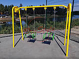 Качелі для вулиці подвійні висячі на ланцюгах dio коричневі на дитячий майданчик, фото 5