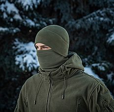 Комплект шапка + баф, фліс 320 г/м2 — олива, зимовий, антипілінговий, універсальний, фото 2