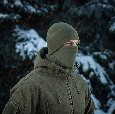 Комплект шапка + баф, фліс 320 г/м2 — олива, зимовий, антипілінговий, універсальний, фото 1