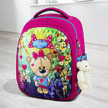 Каркасний шкільний рюкзак + пенал/ Ранець SkyName для першого класу дівчинці/ Ортопедичний портфель з ведмедиком в школу, фото 2