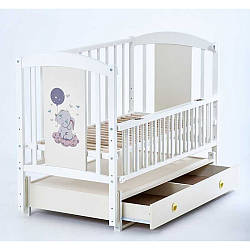 Дитяче ліжечко Лили Слоник з маятником, шухлядою та відкидною боковиною слонова кістка