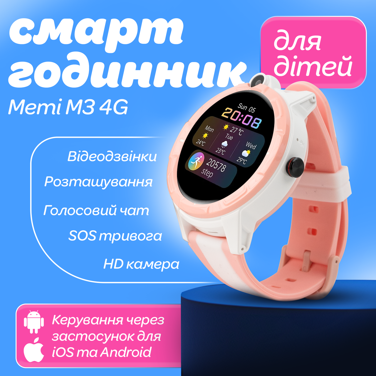 Смарт часы с сим картой для детей Meimi M3 4G с gps трекером и телефоном детские умные часы smart, фото 1