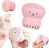 Силіконова щіточка для вмивання з вбудованим спонжем "Вісьмоніг", колір рожевий, фото 4