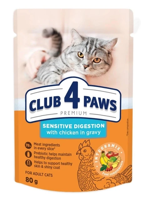 Акція! Вологий корм для котів c чутливим травленням Club 4 Paws Sensitive Digestion з куркою 80гх24ШТ