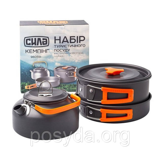 Набір туристичного посуду для походів (каструля + сковорода + чайник) СИЛА (960551), фото 1