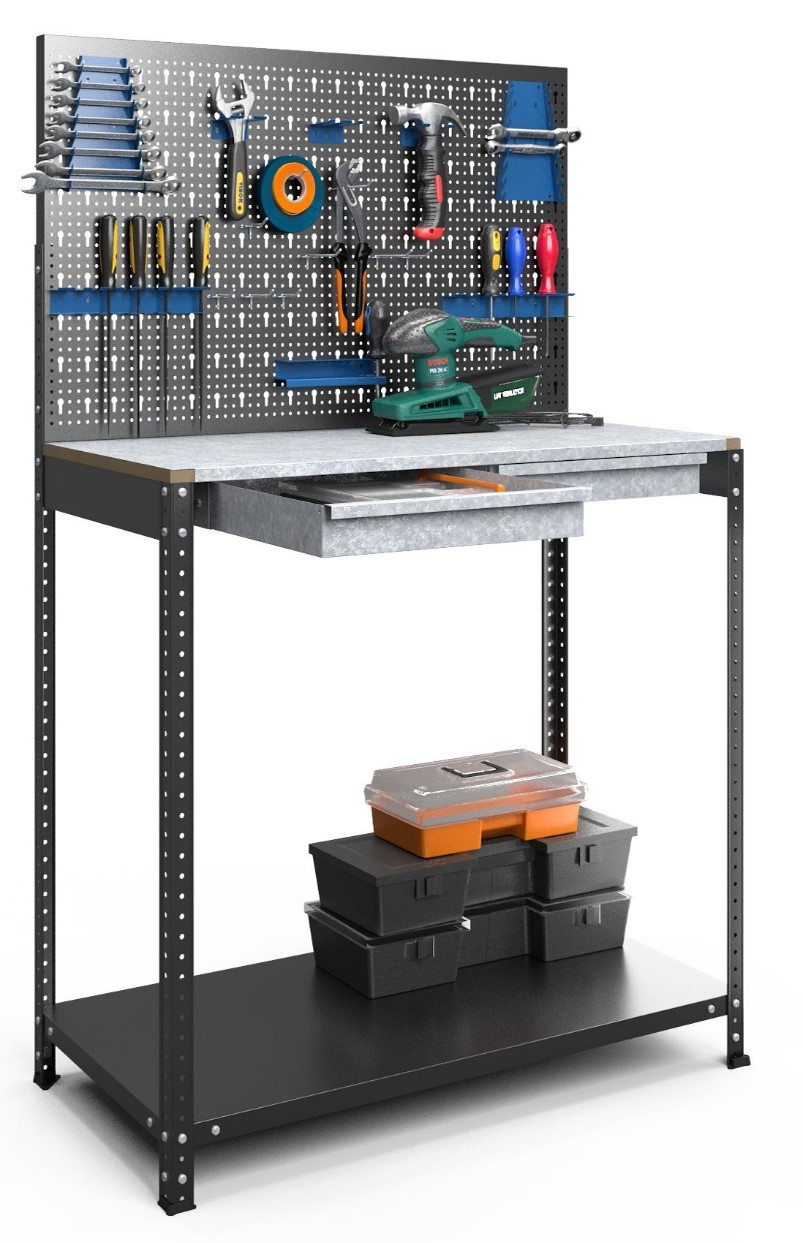 Стелаж-верстак металевий фарбований 1500х1000х500 мм 1 полиця, метал, фото 1