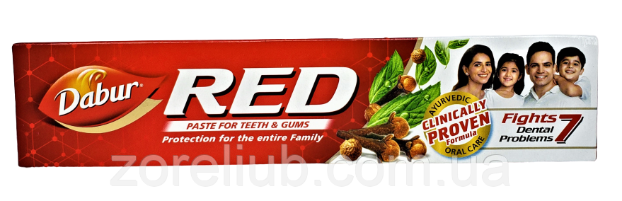 Зубна паста RED Dabur (100gm) м'ята перцева, гвоздика, імбир, перець, очищена червона глина