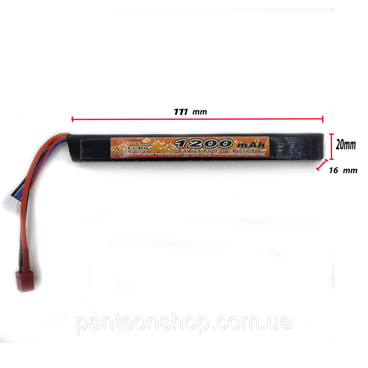 Акумулятор Li-Po 11.1V 1200mah - stick 20-40C Т-конектор (VBPower) (для страйкболу)