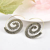 Модные винтажные серьги - кольца в этническом стиле, цвет золото