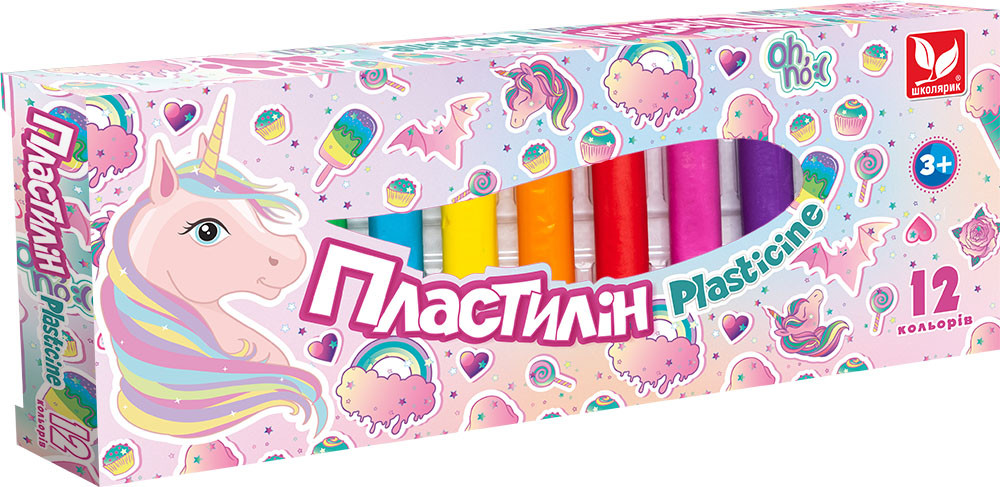 Пластилін восковий Unicorn(Поні) 12кол.150 гр., круглий Школярик 303221007-UA