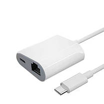 Переходник адаптер USB Type-C - RJ45 LAN Ethernet + PD, White, фото 4