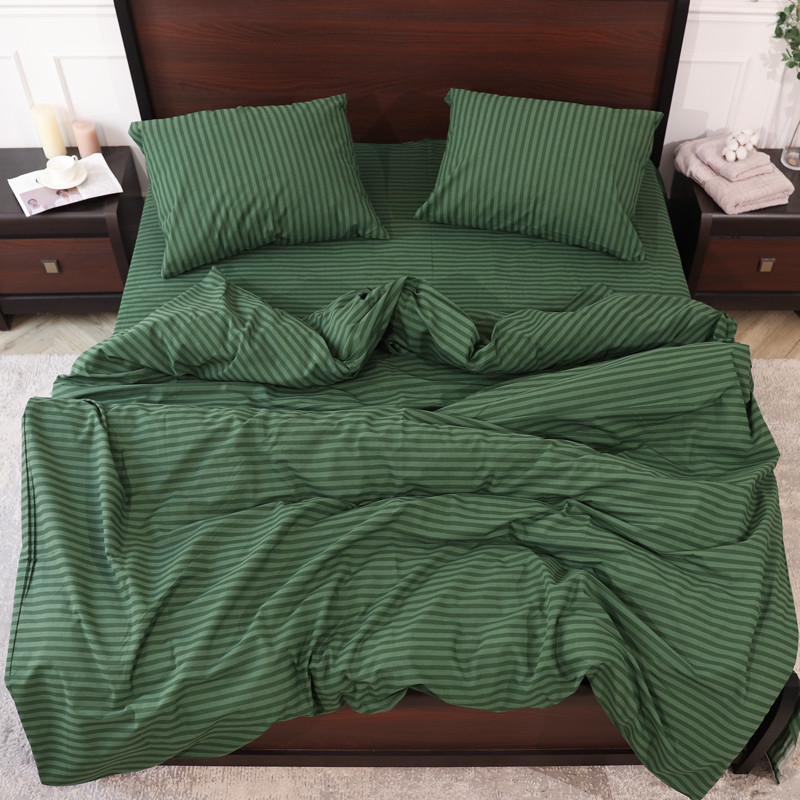 Темний зелений Євро максі набір постільної білизни в смужку 200*220 однотонний бавовняний з Бязі Gold Черешенька ТМ