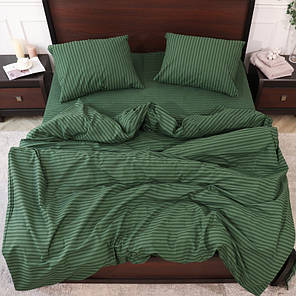 Темний зелений Євро максі набір постільної білизни в смужку 200*220 однотонний бавовняний з Бязі Gold Черешенька ТМ, фото 1