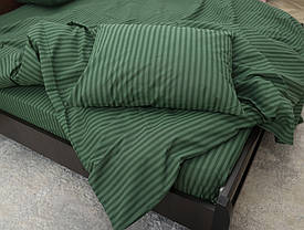 Темний зелений Євро максі набір постільної білизни в смужку 200*220 однотонний бавовняний з Бязі Gold Черешенька ТМ, фото 3