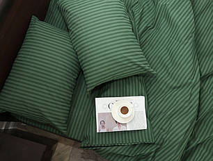 Темний зелений Євро максі набір постільної білизни в смужку 200*220 однотонний бавовняний з Бязі Gold Черешенька ТМ, фото 2