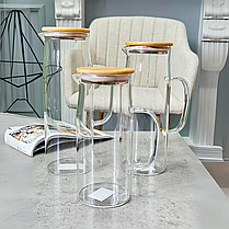 Глек з бамбуковою кришкою Глек для напоїв Глечики з кришкою Графіни для лимонаду Глек скляний, фото 4