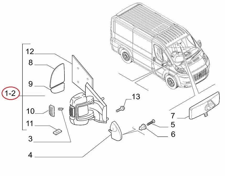 Дзеркало заднього виду праве механічне коротке Fiat Ducato, Peugeot Boxer, Citroen Jumper 4 (2014-...)