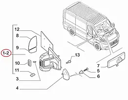 Дзеркало заднього виду праве механічне коротке Fiat Ducato, Peugeot Boxer, Citroen Jumper 4 (2014-...)