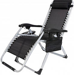 Розкладний садовий шезлонг лежак із підсклянником і кишенею Bonro BG-006 чорний колір