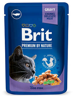 Вологий корм для котів з тріскою Brit Premium Cat Cod Fish pouch 100 г