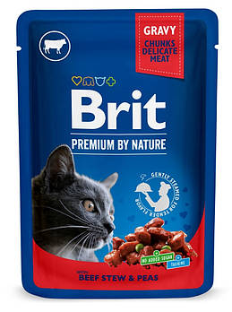 Вологий корм для котів з тушкованою яловичиною та горохом Brit Premium Cat Beef Stew & Peas pouch 100 г