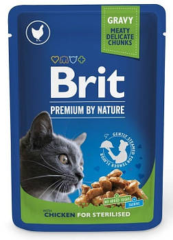 Вологий корм для стерилізованих котів з куркою Brit Premium Cat Chicken Slices for Sterilised pouch 100 г