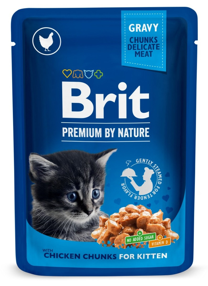 Вологий корм для кошенят з куркою Brit Premium Cat Chicken Chunks for Kitten pouch 100 г