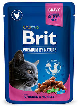 Вологий корм для котів з індичкою та куркою Brit Premium Cat Chicken & Turkey pouch 100 г