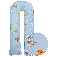 Наволочка на подушку для вагітних та годування U-maxi 140х72 см Зайченята на блакитному