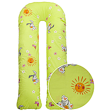 Наволочка на подушку для вагітних та годування U-maxi 140х72 см Зайченята на салатовому