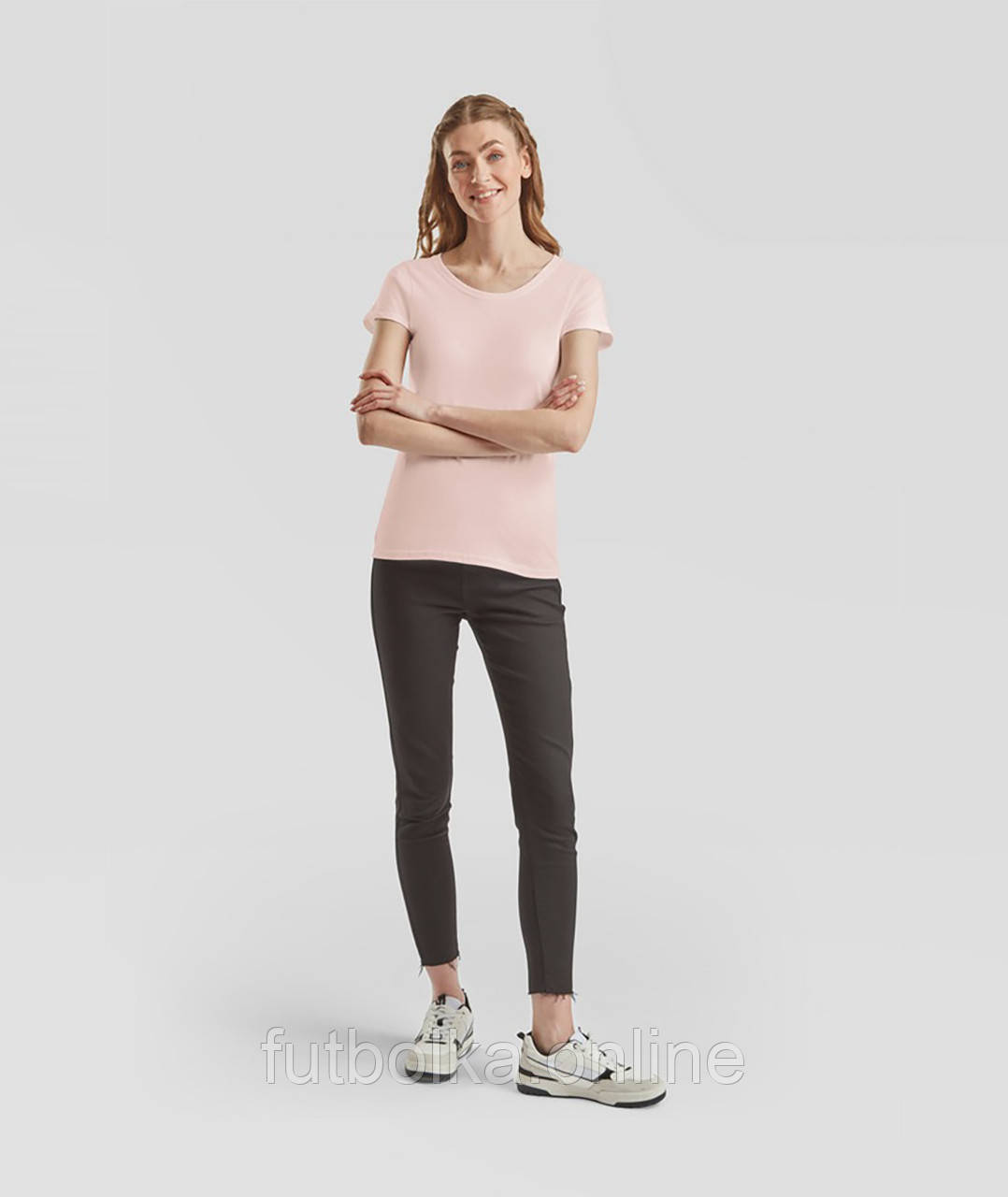 Пудрова рожева футболка жіноча преміум якість Ringspun premium T LADY-FIT Fruit of the loom