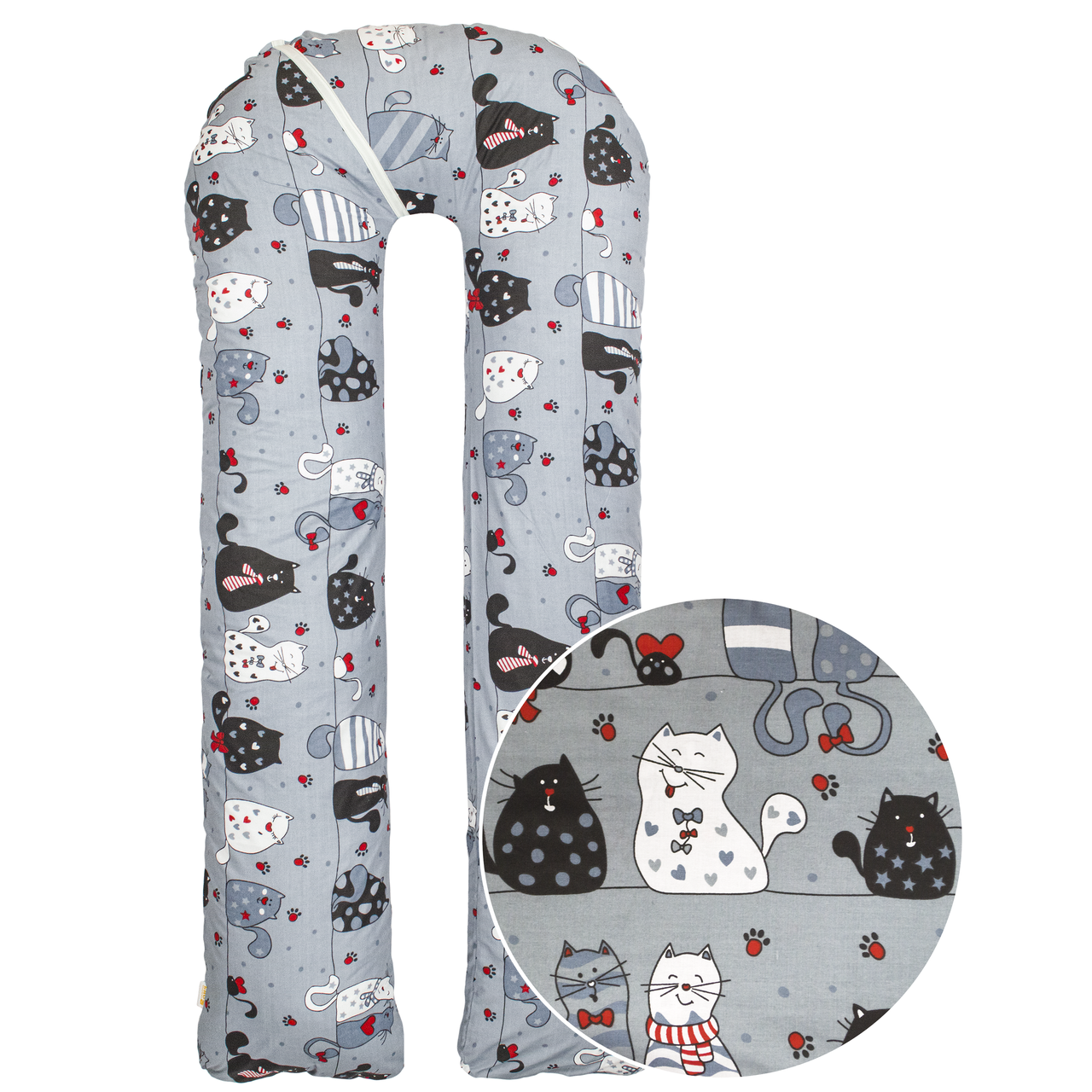 Наволочка на подушку для вагітних та годування U-maxi 140х72 см Котики на сірому, фото 1