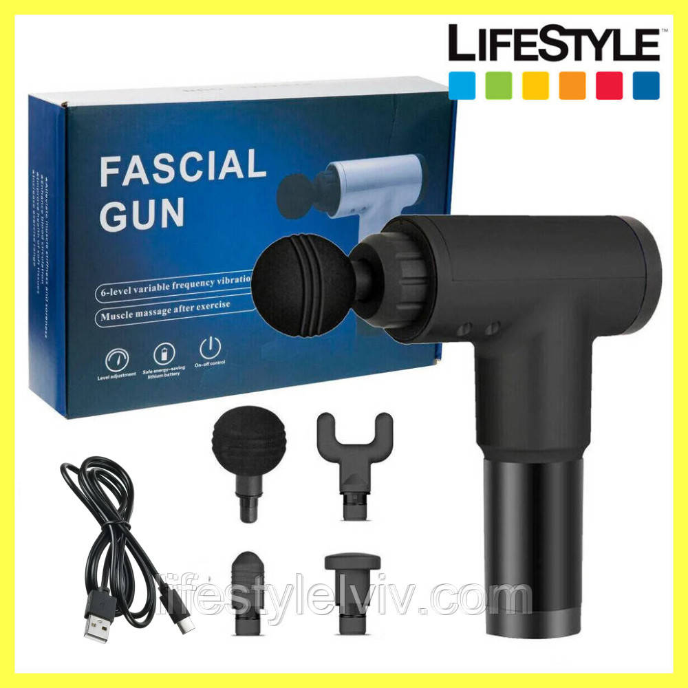 Портативний масажер для тіла + 4 насадки, від USB, KH-320 / М'язовий масажер для спини попереку шиї, фото 1