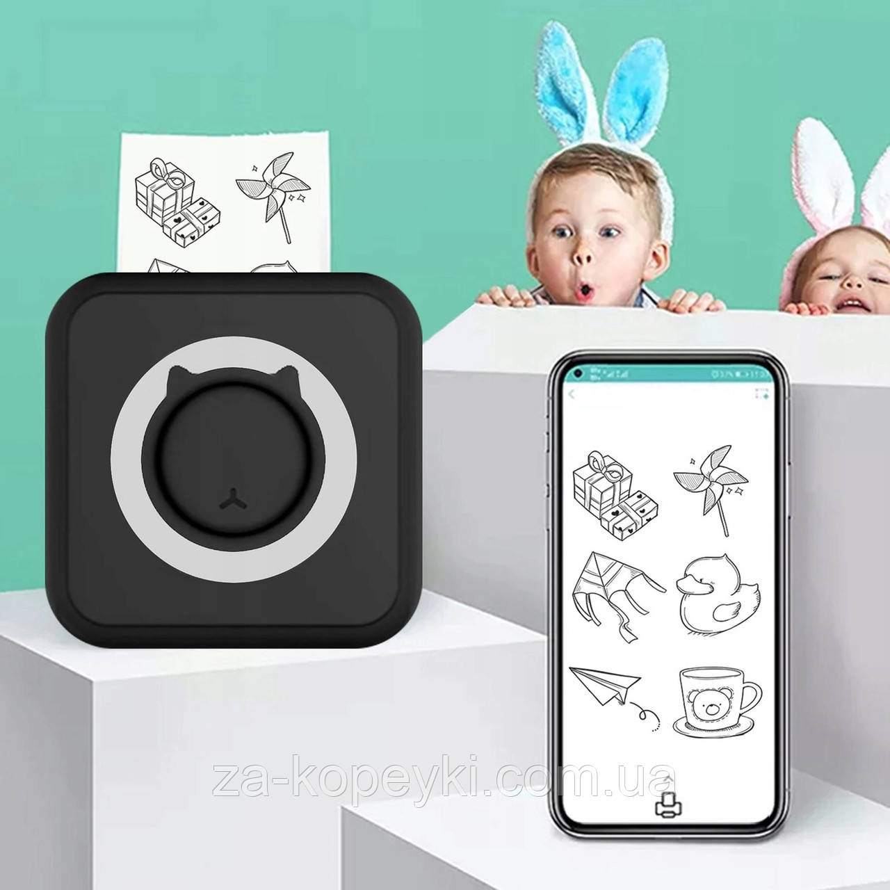 Портативний термопринтер Mini Printer C15 для друку зі смартфона без заправлення чорнила (Чорний)