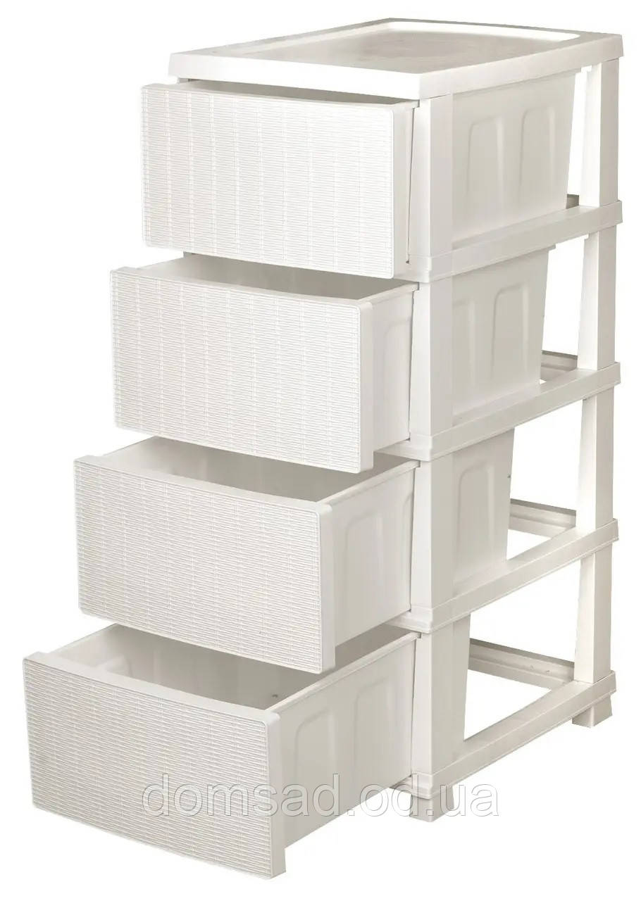 Комод пластиковий "Ротанг" 4 яруси 86*43*34см, R-Plastic, білий