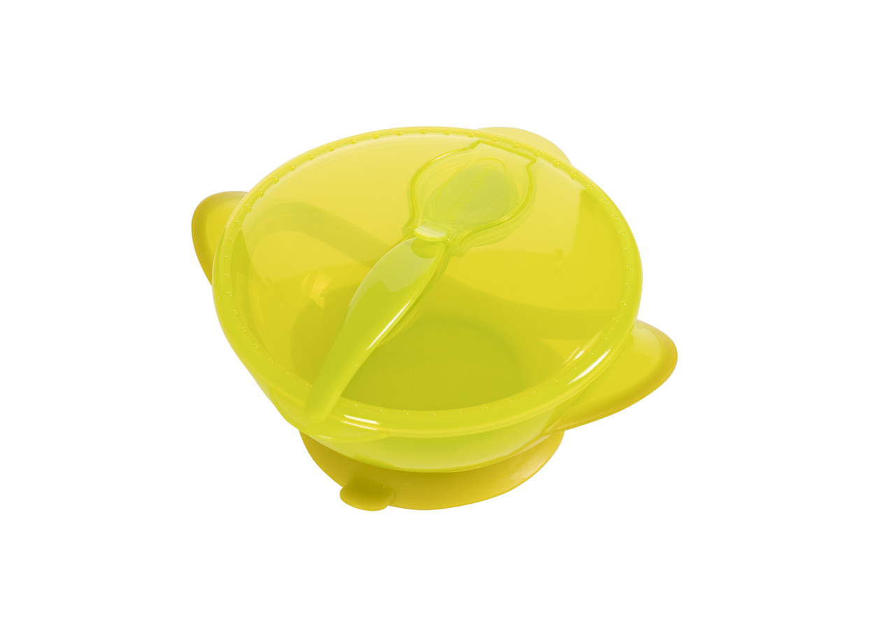 Тарілка на присосці з кришкою та ложкою 6+ Baby team 290 мл Зелений, фото 1