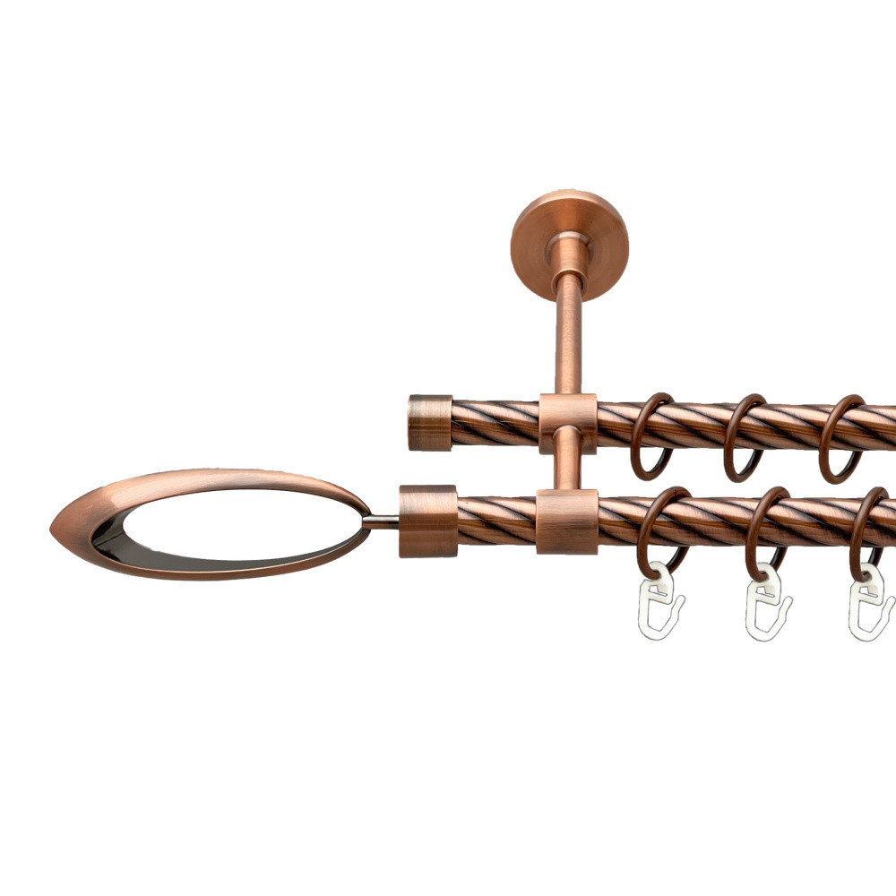 Карниз Orvit Венеція металевий дворядний закритий скручена труба кільце металеве Мідь 16\16 мм 160 см (00-00025271), фото 1