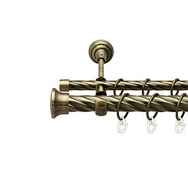 Карниз Orvit Дуо металевий дворядний відкритий скручена труба кільце металеве Антик 25\16 мм 240 см (00-00025742)