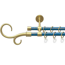 Карниз Orvit Гак Подвійний металевий дворядний закритий гладка труба кільце металеве Золото Матове - Блакить 16\16 мм 160 см