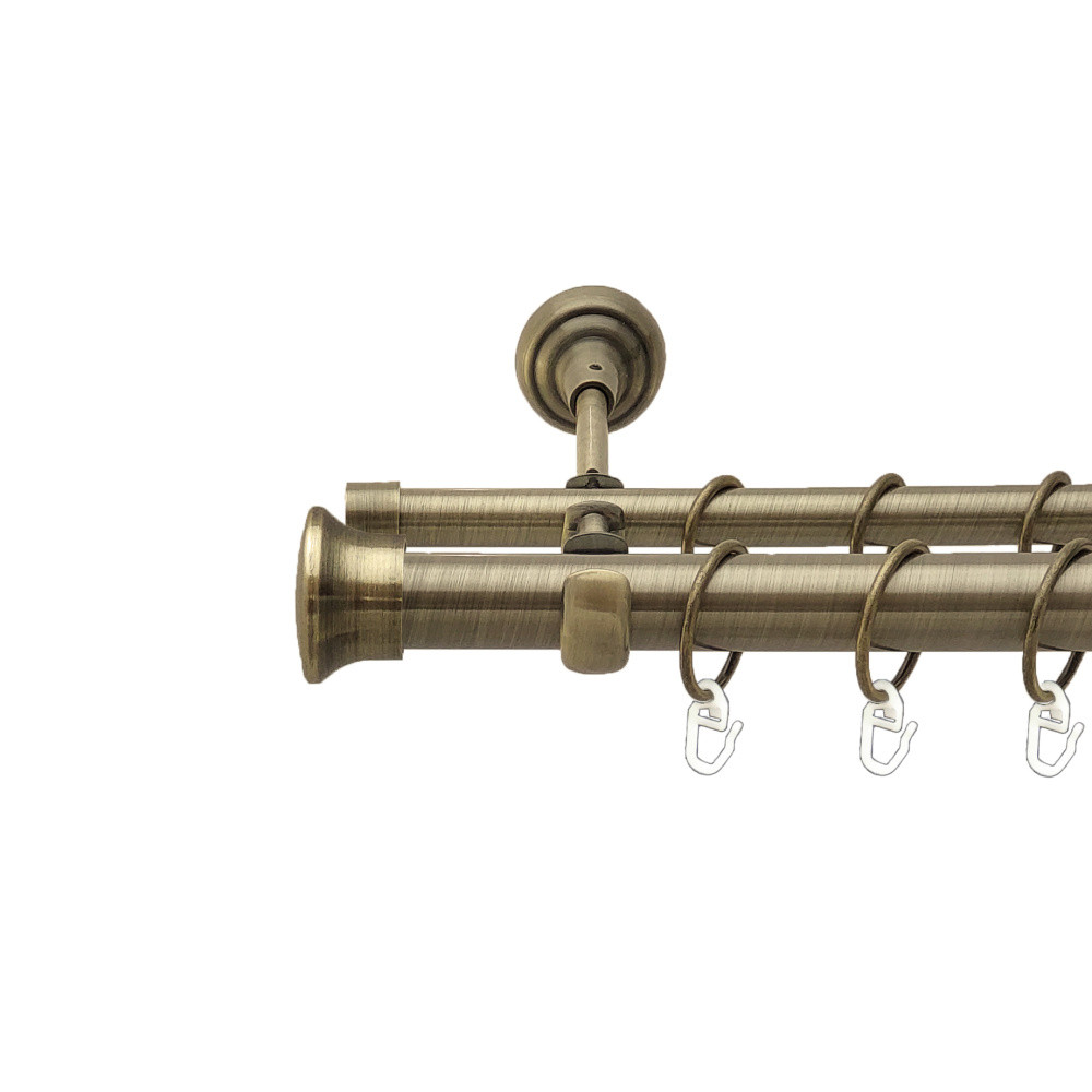 Карниз Orvit Дуо металевий дворядний відкритий гладка труба кільце металеве Антик 25\16 мм 240 см (00-00025594), фото 1